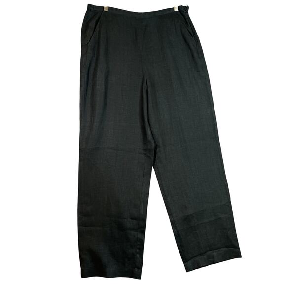 Bloomingdales Pants Womens 12 Black Linen Relaxed Wide Leg Side Zip Pockets - Picture 1 of 13